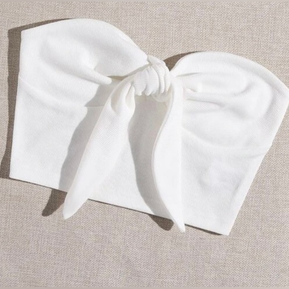 NWT SHEIN Tie-Front Ribbed-Knit Tube Top- White - Picture 2 of 4